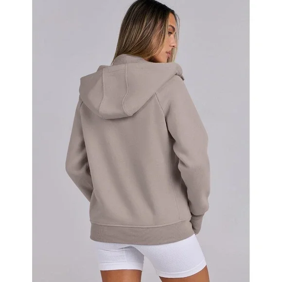 *NWT *Anrabess Women's Full-Zip Hoodie With Collar ~ Khaki~Size Large (MSRP $30) - Picture 4 of 15